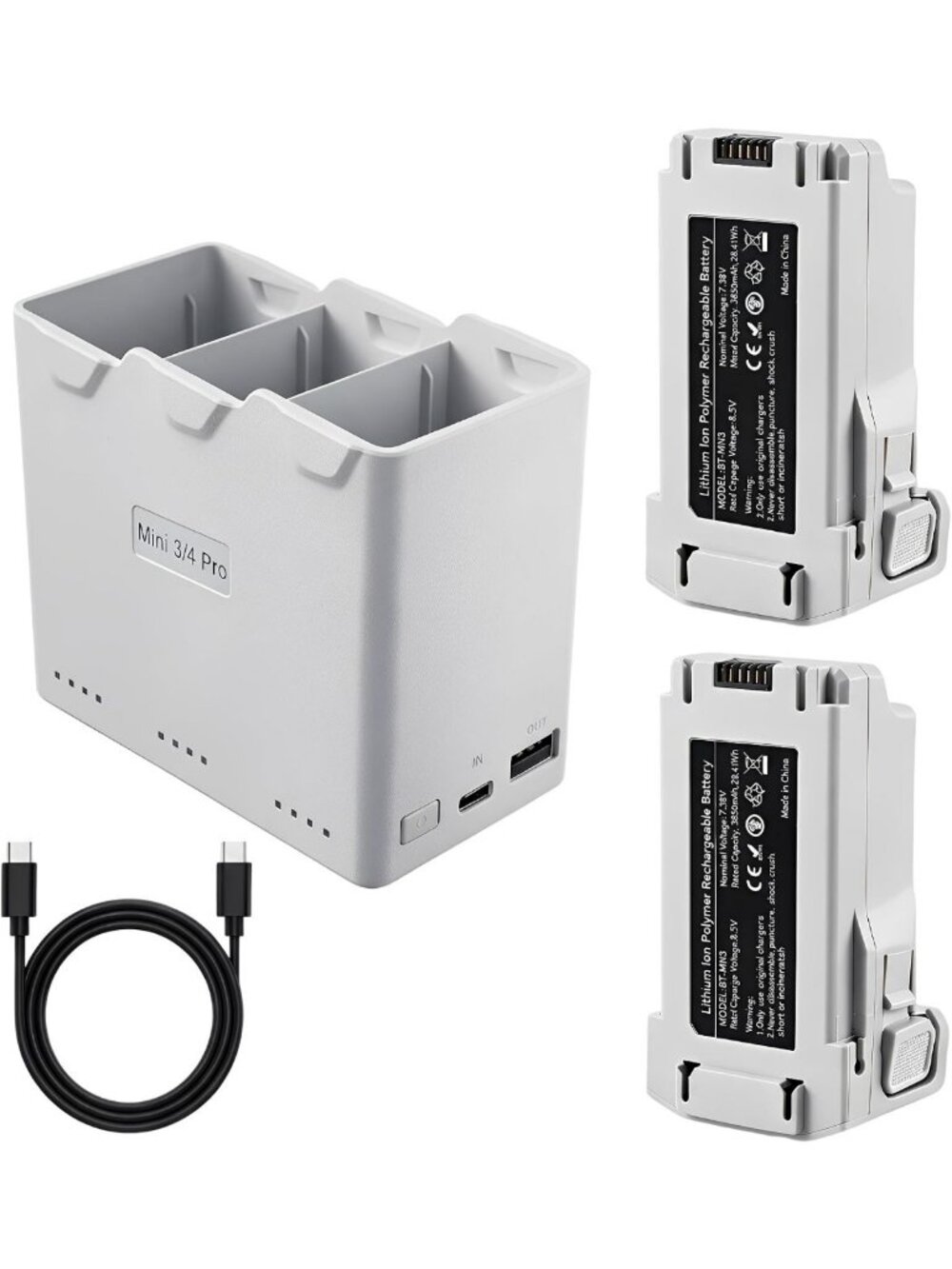 2pc Battery & Charger Set for DJI Mini 4 Pro & Mini 3 Pro - High Capacity, Fast